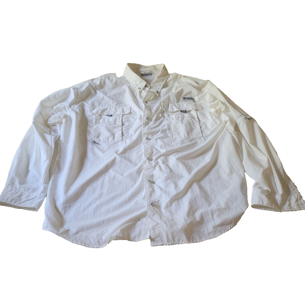 Columbia Sportswear PFG Shirt Men XXL‎ WHITE Omni Shade Long Sleeve Fishing